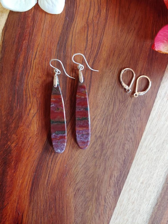 New arrivals! Long bloodstone earrings.  Silver bloodstone earrings