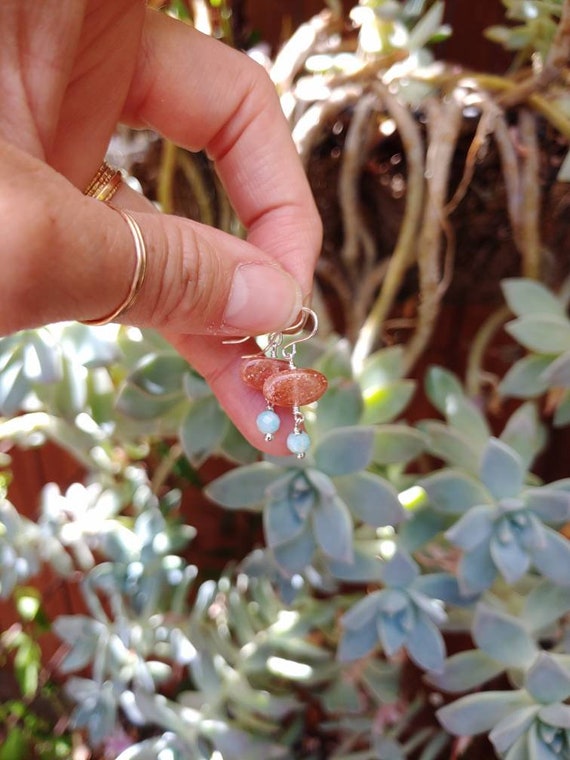 Sunstone and amazonite earrings.  Silver, gold, or rose gold available