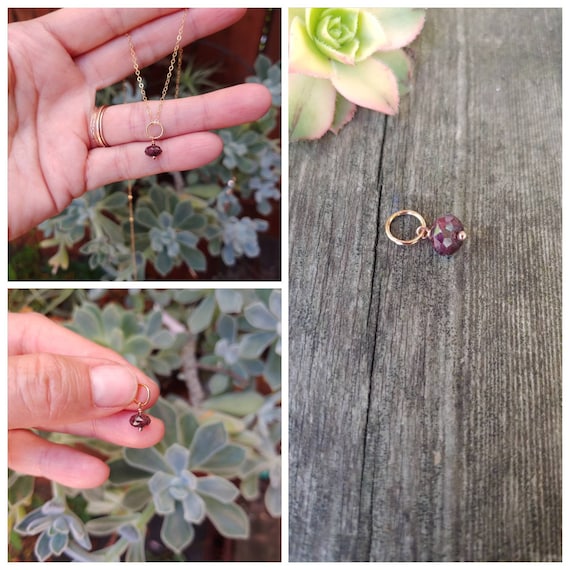 Dainty garnet pendant.  Garnet necklace.  Silver garnet.  Gold garnet Rose gold garnet necklace.  Garnet charm
