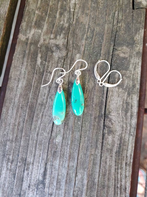 Sweet chrysoprase earrings. Available in sterling silver only. Gorgeous chrysoprase earrings