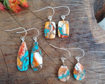 Just listed! Spiny oyster turquoise earrings.   Available in sterling silver only