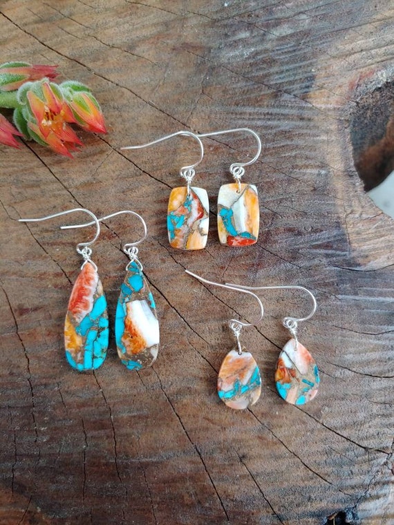 Just listed! Spiny oyster turquoise earrings.   Available in sterling silver only