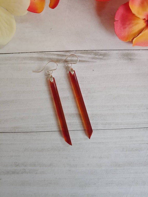 Long sterling silver carnelian gemstone earrings.  Gorgeous vibrant orange earrings.  carnelian earrings