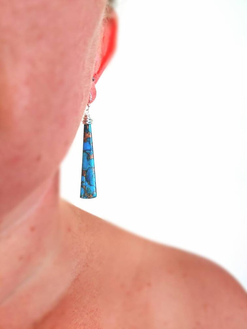Blue Mojave turquoise earrings Clearance sale Dainty turquoise earrings gold filled and rose gold wrapping Available in sterling silver