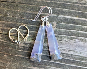 Petite purple moss agate earrings.  Unique agate earrings. Sterling silver purple agate.