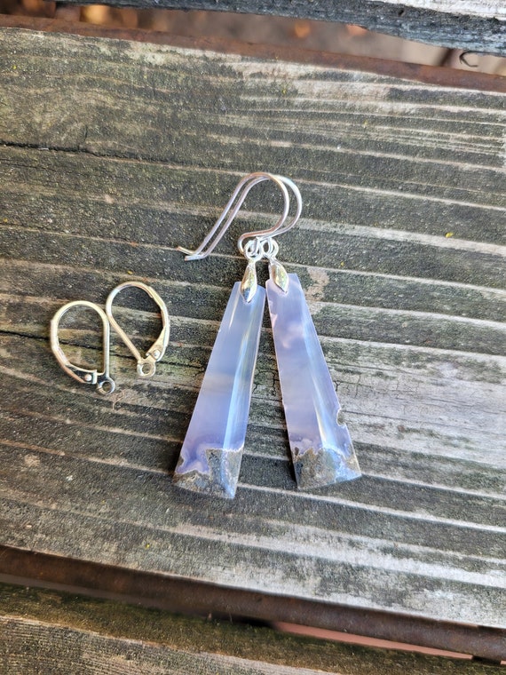 Petite purple moss agate earrings.  Unique agate earrings. Sterling silver purple agate.