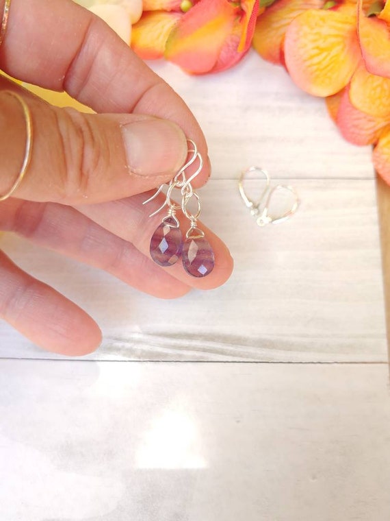 Sterling silver long fluorite earrings.  Dangle drop fluorite earrings