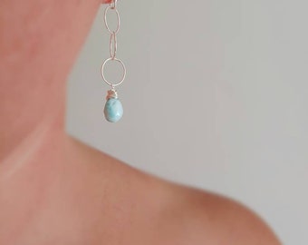 Larimar earrings.  Gold or silver available.  Long larimar earrings