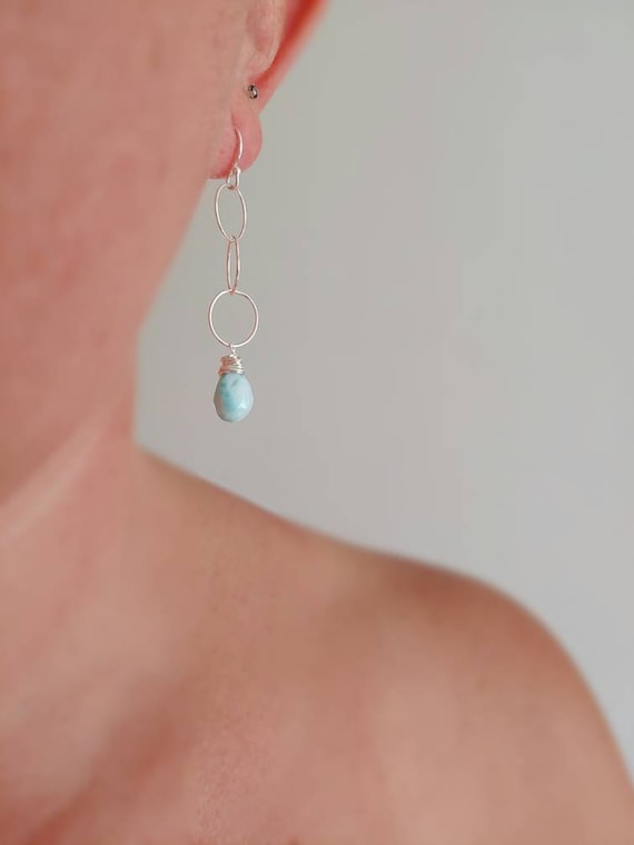 Larimar earrings.  Gold or silver available.  Long larimar earrings