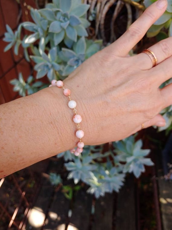Natural color angel skin coral bracelet. Vintage angel skin coral.  Rose gold, Gold filled and sterling silver avail.