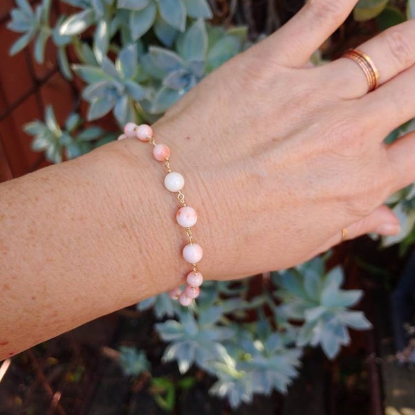 Natural color angel skin coral bracelet. Vintage angel skin coral.  Rose gold, Gold filled and sterling silver avail.