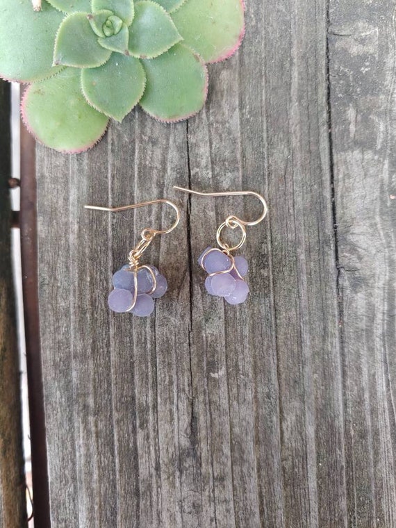Darling grape agate clusters earrings.   Silver, gold or rose gold grape agate earrings.   Dainty grape agate
