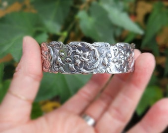 art nouveau sterling silver cuff bracelet.  swirling design cuff bangle bracelet
