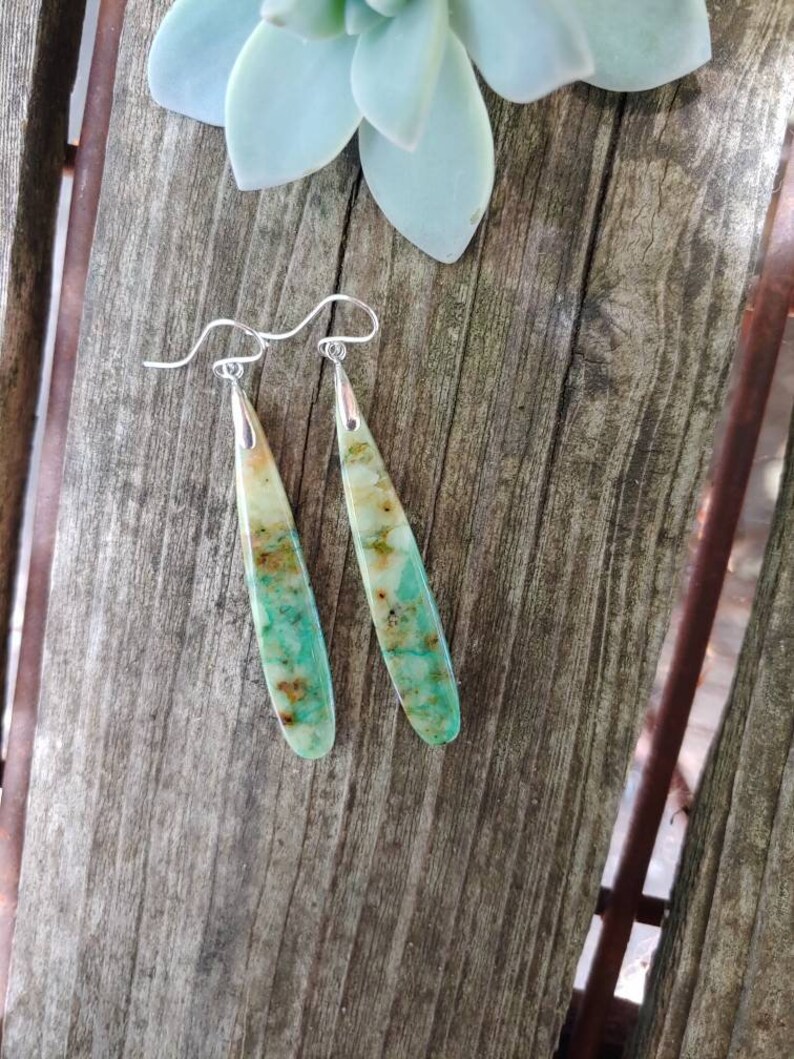 Silver chrysocolla earrings Long chrysocolla earrings