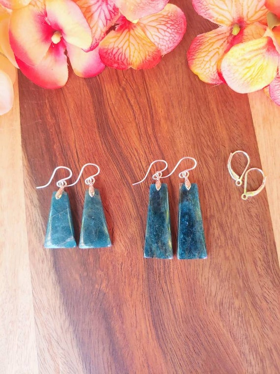 Silver apatite earrings. Unique apatite earrings.  Long apatite earrings