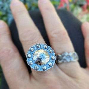 Round sterling silver concho ring.  Made to order concho ring.