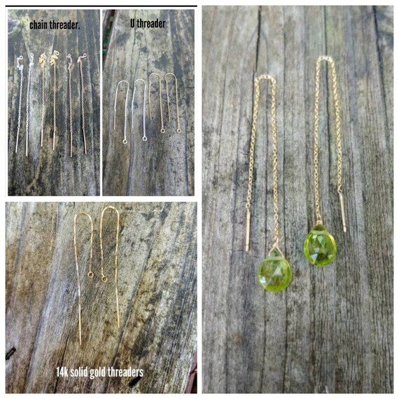 Peridot threader earrings. Gold threader earrings.  Long peridot earrings.  Peridot threader