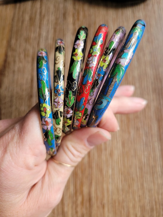 Vintage cloisonne bangle bracelets. multiple colors available.