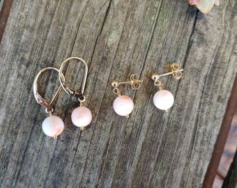 Angel skin coral earrings. From a vintage collection. Your choice of rose gold filled,  gold filled or Sterling silver.