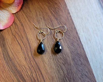 Black tourmaline earrings. Tourmaline teardrop earrings.  Gold filled and Sterling silver available.