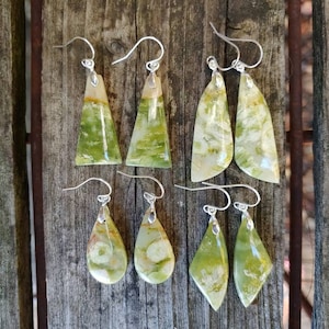 Green jade earrings. Unique jasper earrings. Sterling silver jade earrings