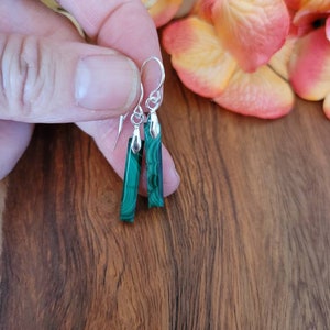 Dainty rectangle malachite earrings. Sterling silver malachite earrings