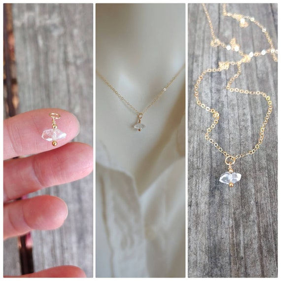 Herkimer diamond pendant necklace. Gold herkimer necklace. Rose gold herkimer necklace. Silver herkimer necklace