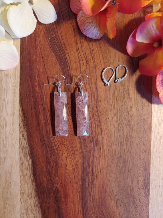 Long strawberry quartz earrings.   Sterling silver strawberry quartz earrings