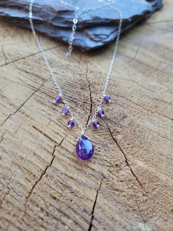 Sweet amethyst necklace. Sterling silver amethyst necklace. Gold amethyst necklace and rose gold amethyst necklace