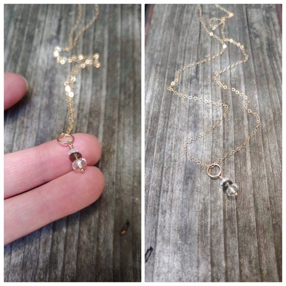 Stacked Libyan desert glass, moldavite and herkimer pendant necklace.  Rose Gold gold filled or sterling silver available.