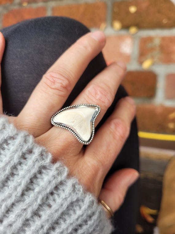 Sterling silver shark tooth ring. Sterling silver bull shark ring.  One of a kind custom ring.