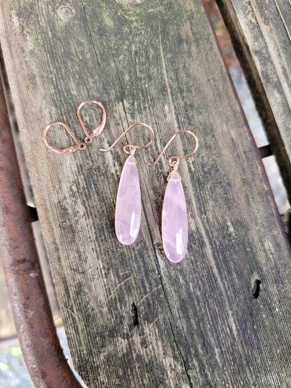 Rose quartz earrings.  Gold, rose gold and Sterling silver rose quartz earrings