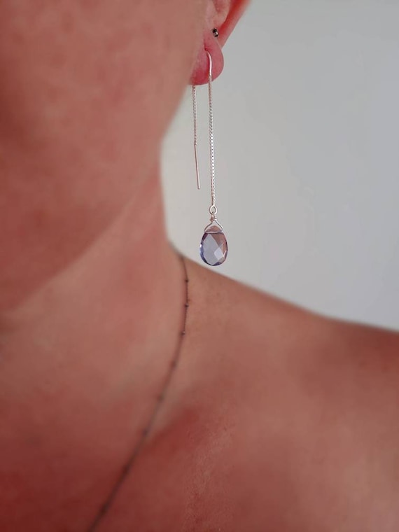 Long Tanzanite earrings. Dangling Tanzanite earrings.  Tanzanite threader earrings. Rose gold filled, gold filled and sterling silver avail
