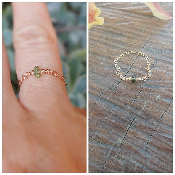Real moldavite ring.  Moldavite chain ring. Minimalist ring. Gold moldavite ring. Silver moldavite. Rose gold moldavite ring