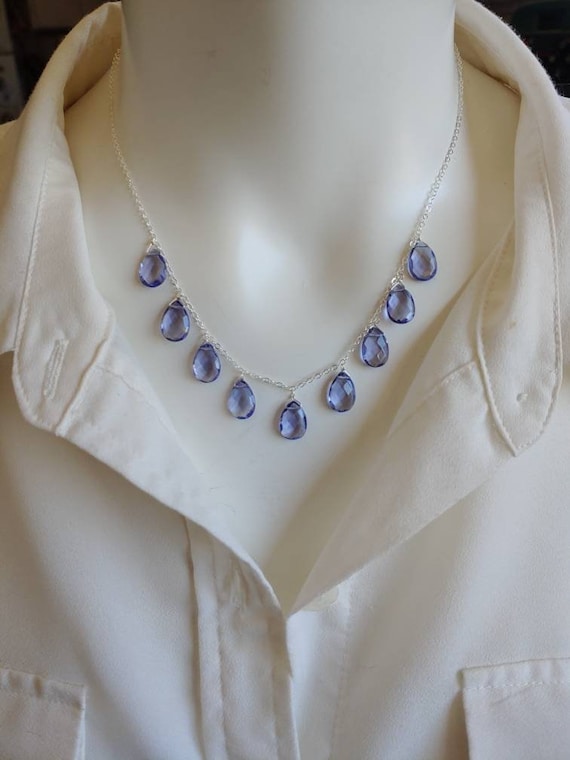 Elegant tanzanite necklace. Your choice of gold filled, sterling silver, or rose gold