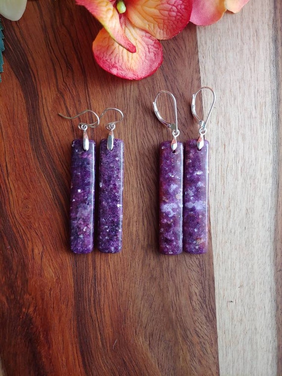 Long lepidolite earrings. Avail in sterling silver only