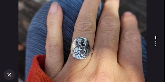 Sterling silver sacred Madonna with child. Goddess ring. Virgin Mary. Catholic jewelry.