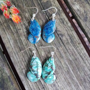 Chrysocholla butterfly earrings. Silver Butterfly wing earrings