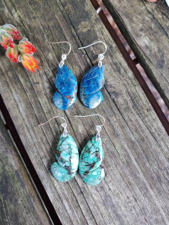 Chrysocholla butterfly earrings. Silver Butterfly wing earrings