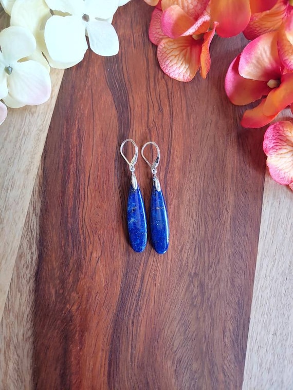 Clearance sale! Unique Lapis lazuli earrings. Long lapis earrings