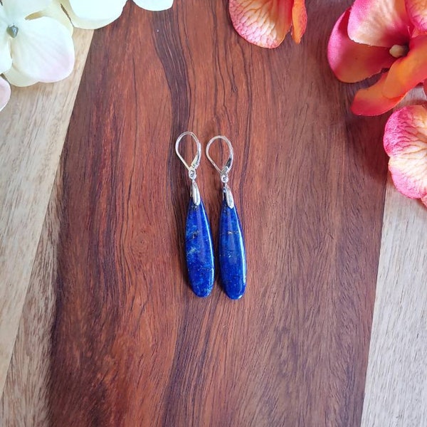 Clearance sale! Unique Lapis lazuli earrings. Long lapis earrings