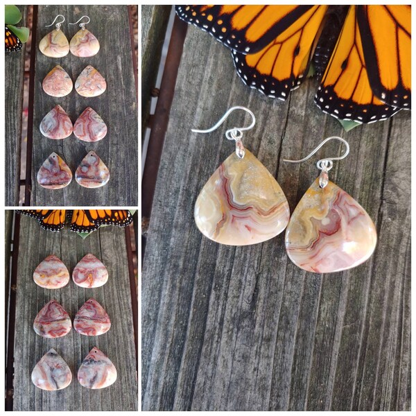 Crazy lace agate earrings. Long rectangle crazy lace agate earrings. Sterling silver only
