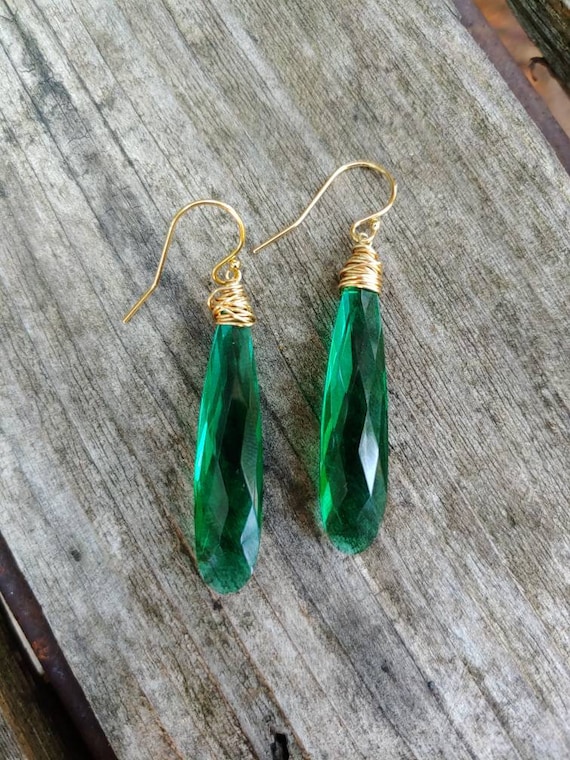 Emerald earrings. Emerald quartz earrings. Avail in gold filled, rose gold, and sterling silver