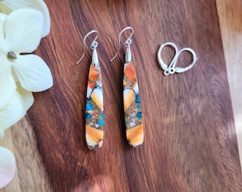 Spiny oyster turquoise earrings.   Available in sterling silver only. Mosaic earrings