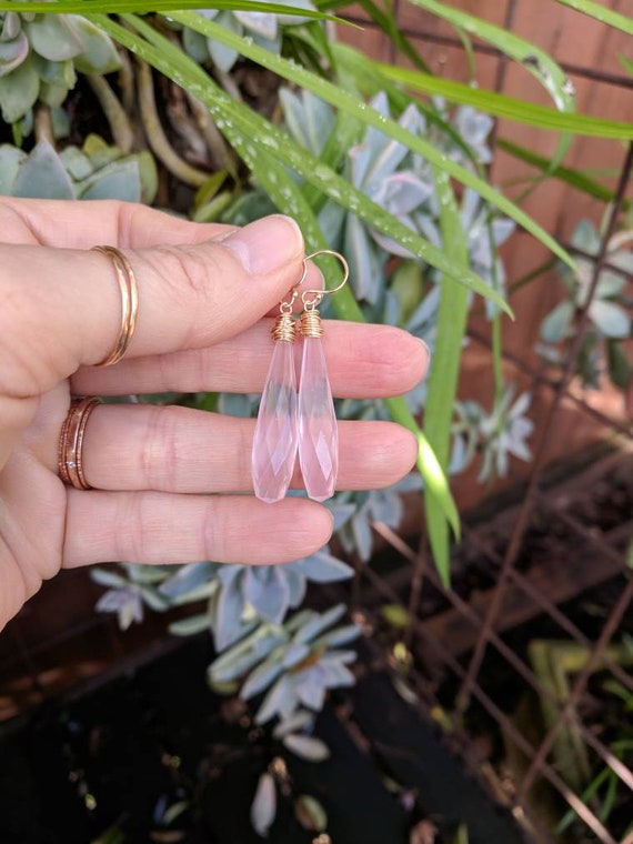 Unique rose quartz earrings.  Sterling silver rose quartz earrings.  Gold rose quartz earrings. Rose gold rose quartz earrings