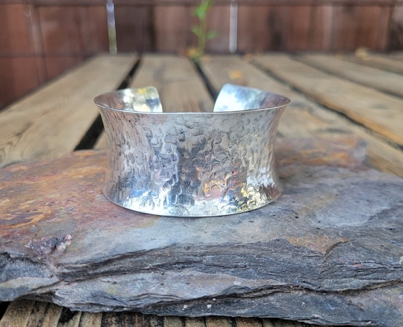 Anticlastic sterling silver cuff bracelet.  Hammered  cuff bangle bracelet.  Thick cuff bracelet.