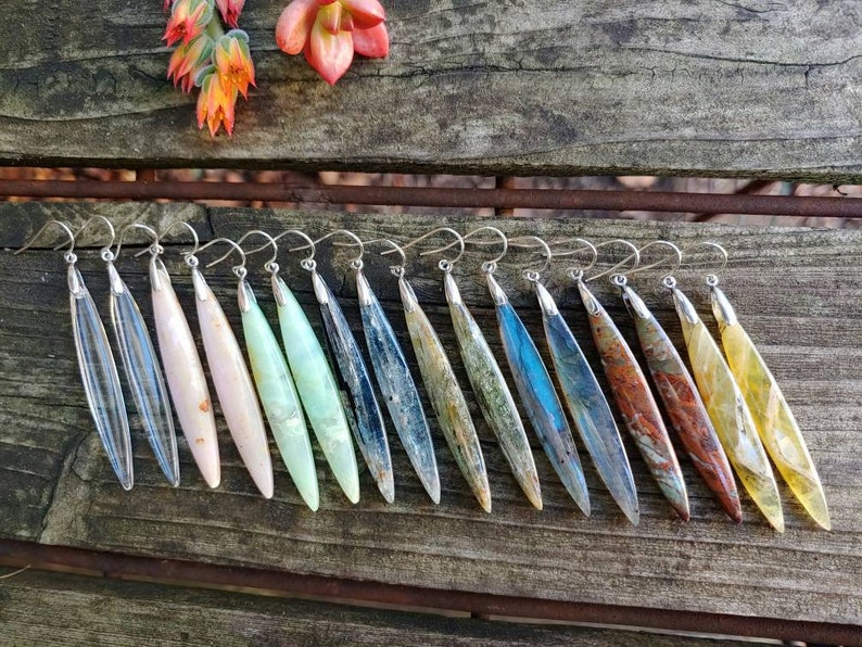 Yellow opal long earrings Dagger earrings Opal earrings