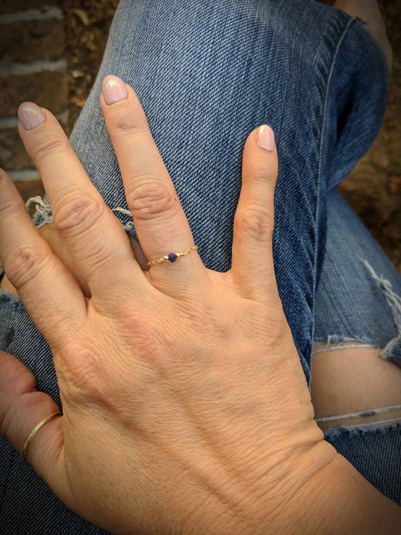 Dainty black tourmaline ring. Tourmaline chain ring. Minimalist ring. Simple tourmaline ring. Dainty gold ring. Dainty silver ring