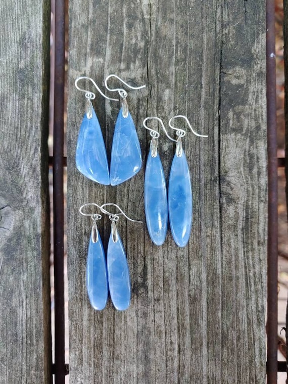 Long blue onyx earrings. Royal blue earrings. Avail in sterling silver only