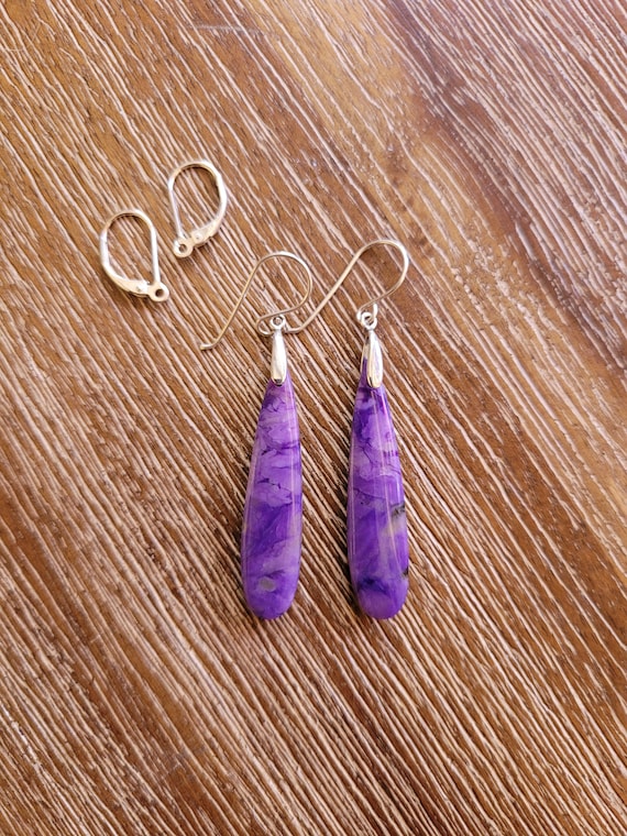 Gorgeous charoite earrings. Avail in sterling silver only